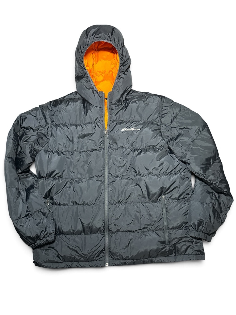 Eddie Bauer Men’s XXL 650 Fill Down Puffer Jacket Charcoal Gray Hooded